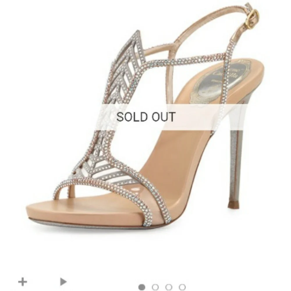 Rene Caovilla Crystal Chevron T Strap Rhinestone Jeweled Slingback Sandals - Picture 8 of 9